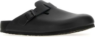 Birkenstock Unisex Black Leather Boston Slippers Exquisite Flat Shoes