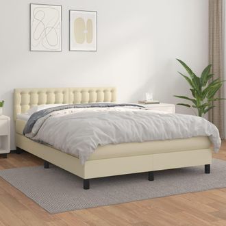 vidaXL Cama Box Spring Con Colch&oacute;n Cuero Sint&eacute;tico Crema 140x200cm Vidaxl