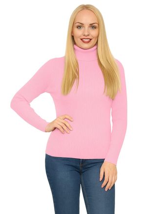 Generic Women Ladies Ribbed Stretch Polo Turtle Neck Rib Top Jumper UK Size S/M-XXXL Baby Pink