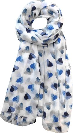 World of Shawls Heart Print Scarfs for Women Ladies - Cappuccino Brown Black Silver Blue Red Yellow Olive Green - Stylish Scarves Shawl Wrap Stole for Women (Blue)