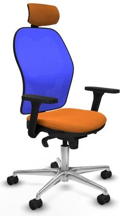 Piqueras y Crespo Piqueras Y Crespo - Jorquera Sincro Malla Azul Similpiel Naranja Brazos 3d Base Aluminio Cabecero 2d Ruedas 65mm Nailon