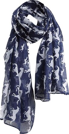 World of Shawls Horse Print Design Ladies Girls Scarf Scarves Shawl Wrap Maxi Sarong (Running Horse Navy Blue)