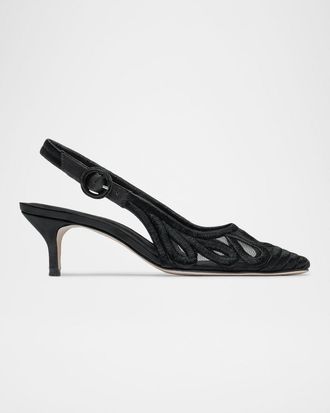 Bernardo Madinah Embroidered Mesh Slingback Pumps