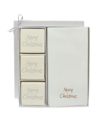 Carved Solutions Merry Christmas 3pc Soap Set with 12 Gold Embossed Towels