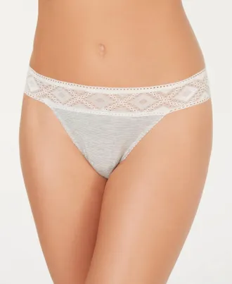 Cosabella Womens Intimate Adriana Lace Detail Thong In Gray Stripevanilla Dust