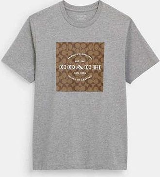 Coach Mens Signature Square T-Shirt in Grey, Size X-Large | Organic Cotton
