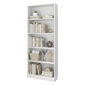 Dmora Librer&iacute;a Lineal Con Cinco Baldas, Color Blanco, 80 X 201 X 28 Cm, Con Embalaje Reforzado - Dmora