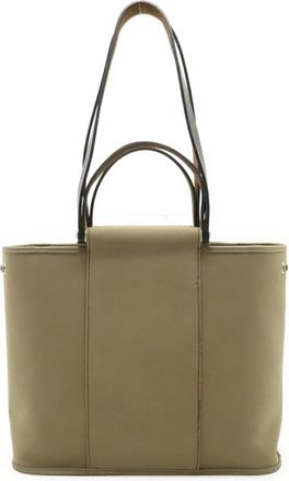 Herm&egrave;s Cabag Grayish Toile Officier Leather Handbag Shoulder Bag Tote Bag (Pre-Owned)