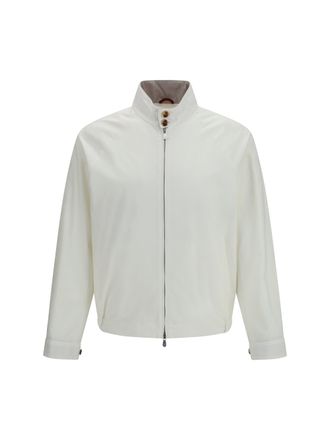 Brunello Cucinelli Mens Windproof Zip Jacket Off White White-Panama-Spago Cotton White/panama/spago