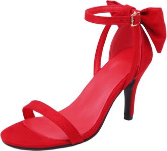 Generic High Heels with Bow On Back Heels with Bow Womens Bow Ankle Strap Heels Faux Suede High Heel Sandals Womens House Slippers Size 11 Wide (Red, 8.5)