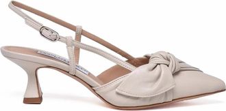 FRANCESCO SACCO White Knotted Pointed-Toe Leather Slingback Sandals