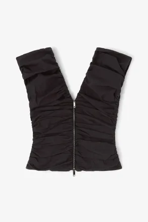 Ganni Black Ruched Top - Size 2 Organic Cotton