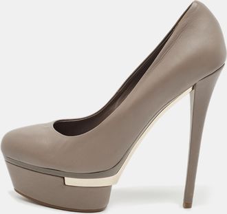 Le Silla Grey Leather Round Toe Platform Pumps