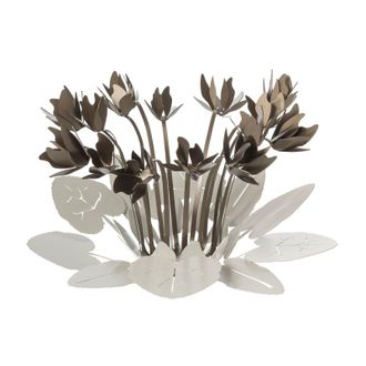 Arti e Mestieri Centrotavola Decorativo Ciclamino &Oslash;38 Cm In Ferro Color Avorio E Bronzo Design Floreale Moderno Per Tavolo O Soggiorno Made In Italy