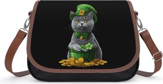 Generic St Day Patricks Cat Shamrock Crossbody Bags for Women Fashion Leather Shoulder Handbags With Adjustable Strap