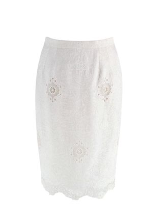 Dolce & Gabbana Dolce and Gabbana White Brocade Embroidered Pencil Skirt Size S