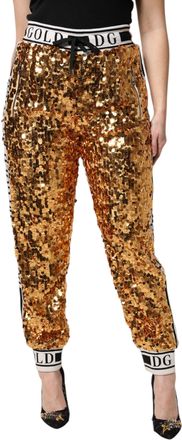Dolce & Gabbana Womens Sequined Logo Jogger Gold Polyester