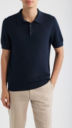 HUGO BOSS L-Nadalione Silk & Cotton Polo in Dark Blue at Nordstrom, Size Xx-Large