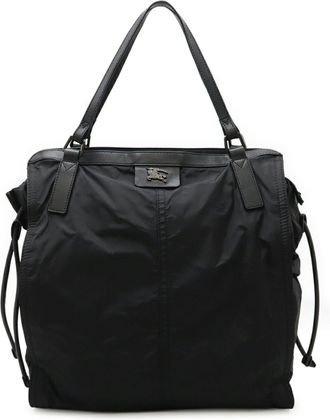 Burberry Beige Black Nylon Leather Shoulder Bag Tote Bag (Pre-Owned)