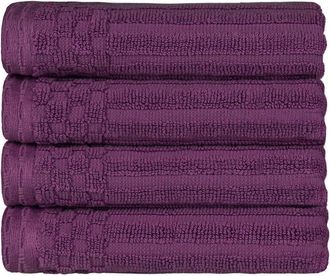 Superior Cotton Highly Absorbent Solid And Checkered Border Hand Towel Set