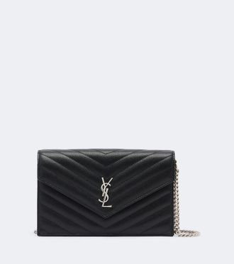 Saint Laurent Cassandre matelass&eacute; leather wallet on chain