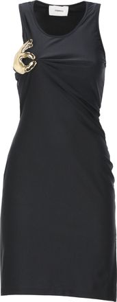 Coperni Fitted Black Mini Dress With Gold Metallic Hand Pin