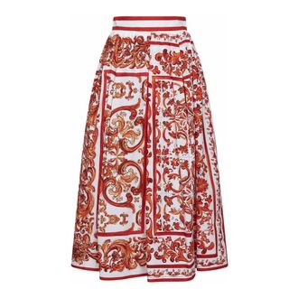 Dolce & Gabbana Majolica-print Poplin Pleated Skirt - female - Dolce & Gabbana - Midi Skirts - Multicolor - XL - Skirts