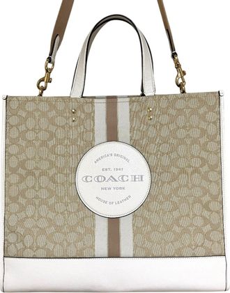 Coach Beige Signature Line Shoulder Bag Tote Bag (Pre-Owned)