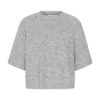Kaffe Grijs Melange Gebreide Trui - Dames - Ronde hals truien - Grijs - 2XL - Wol - Truien & Vesten