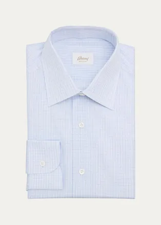 Brioni Mens Check Cotton Dress Shirt