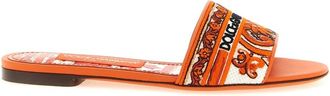 Dolce & Gabbana Bianca Flat Slippers with Majolica Embroidery - female - Dolce & Gabbana - Sliders - Orange - 4 1/2 UK - Shoes