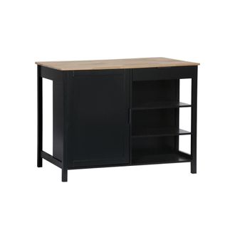 Sweeek Isla de cocina con 5 estantes, 1 puerta, y 1 caj&oacute;n, negro