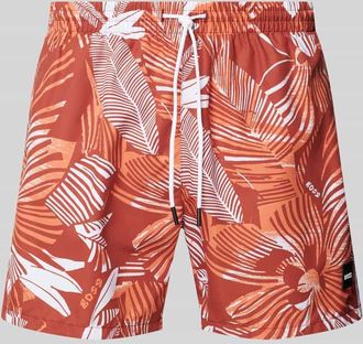 HUGO BOSS Relaxed Fit Badeshorts mit Label-Badge Modell Piranha in Orange, Gr&ouml;&szlig;e L