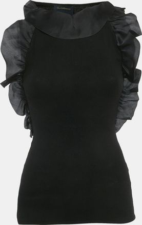 Roberto Cavalli Black Stretch Knit Ruffle Top