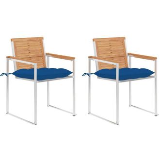 vidaXL Sillas De Jard&iacute;n Con Cojines 2 Uds Madera Maciza Teca Y Acero Vidaxl