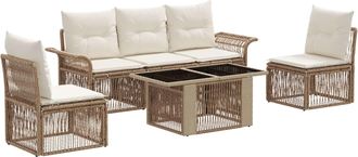 vidaXL Conjunto De Sof&aacute;s De Jard&iacute;n 6 Uds. Beige Y Blanco Crema Vidaxl
