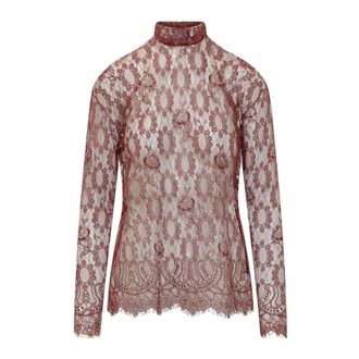 Dolce & Gabbana Blouses, female, Red, Size: 2XS Chantilly Lace Top