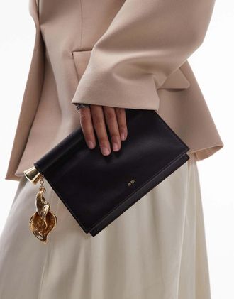 JW PEI Holly - Pochette nera decorata con pendente metallico-Nero