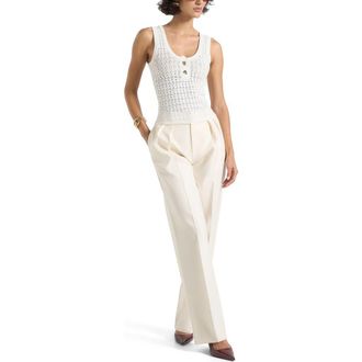 Mani&egrave;re De Voir Nora Pointelle Knitted Vest with Knot Button in Cream at Nordstrom, Size Medium