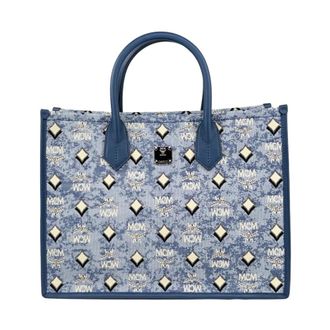 MCM Tote Bag met Signature Monogram - Dames - Tassen - Blauw - Maat: ONE Size
