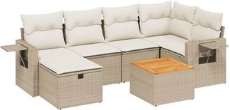 vidaXL Vidaxl - Set Sof&aacute;s De Jard&iacute;n 7 Piezas Y Cojines Rat&aacute;n Sint&eacute;tico Beige