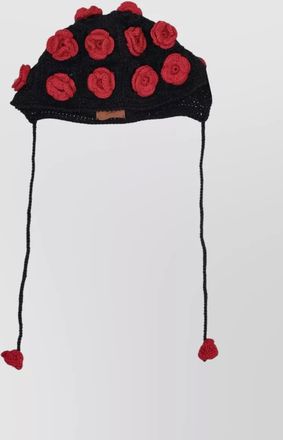 Alanui roses bonnet hat crochet ear flaps ties
