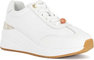 Dune London Womens Ladies Elaties - Wedge Lace-Up Trainers - White Leather - Size UK 5