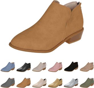 Generic Womens Faux Suede Leather Ankle Boots UK 6 Pointed Toe Chunky Stacked Low Heel Booties Short Booties with Back Zipper Chelsea Boots Winter Fall Ankle 