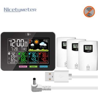 OEM Estaci&oacute;n Meteorol&oacute;gica Inal&aacute;mbrica Con 3 Sensores, Term&oacute;metro E Higr&oacute;metro Digital Para Interiores Y Exteriores, Pantalla Lcd A Color, Calendario, Rel