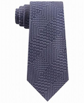 Michael Kors Mens Textured Geometric Patchwork Tie Gray Size Regular