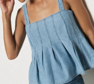 Nation Ltd Dove Pleated Top In Blue Chambray