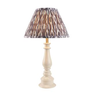 Netlighting Myrtle Almond White Table Lamp Grey Fabric Ikat Shade 30cm B22