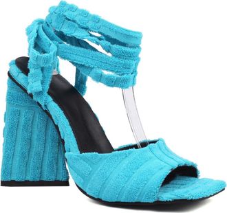 Generic Womens Square Open Toe Bridal Sandals Chunky High Heel Slingback Pumps Lace Up Wedding Party Prom Shoes,Blue,5.5 UK