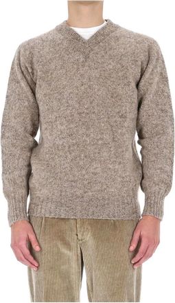 Howlin Future Memories - Heren - V-hals truien - Beige - S - Wol - Truien & Vesten